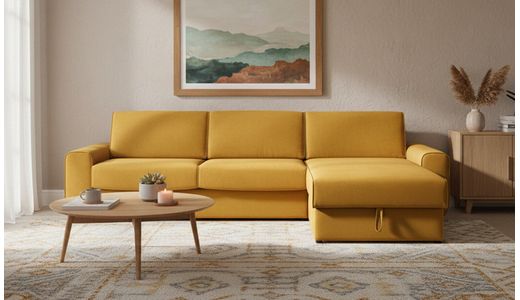 Salsa – canapé d’angle droit avec fonction lit et coffre de rangement Salsa – canapé d’angle droit avec fonction lit et coffre de rangement