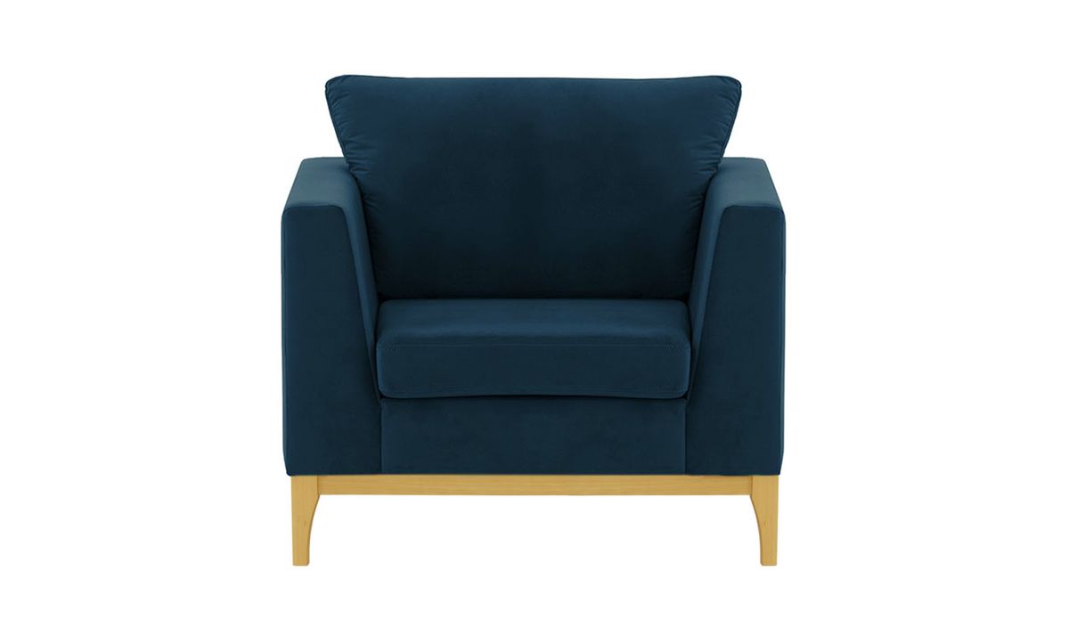 Fauteuil Gosena Wood, bleu - Velluto 11, Couleur des pieds: Chêne clair