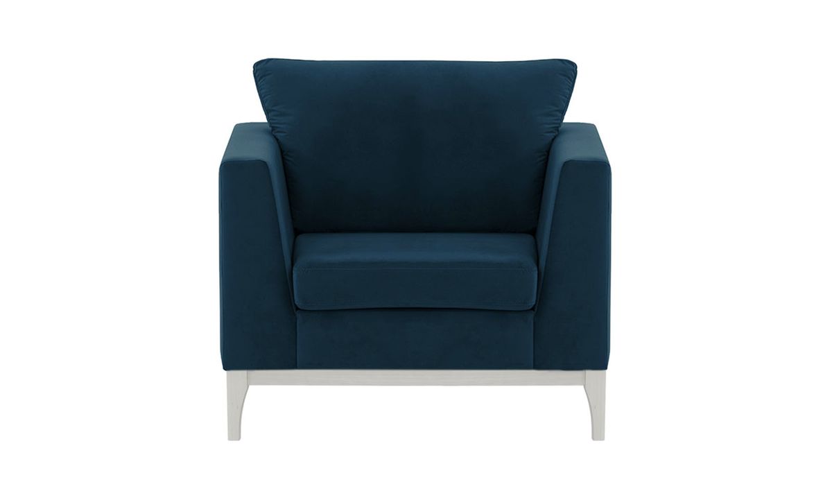 Fauteuil Gosena Wood, bleu - Velluto 11, Couleur des pieds: Blanc
