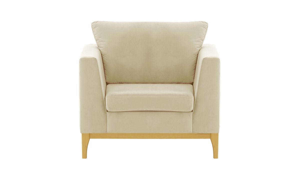 Fauteuil Gosena Wood, beige clair - Velluto 2, Couleur des pieds: Chêne clair