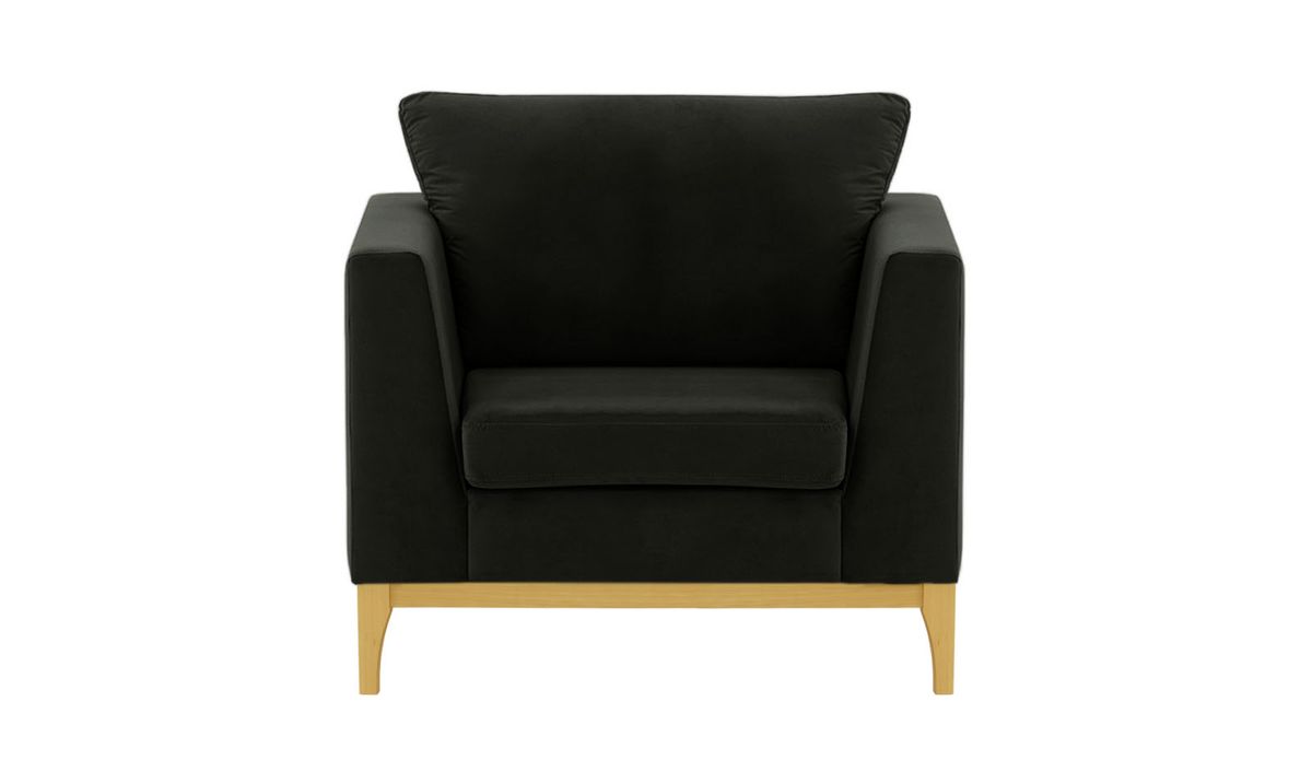Fauteuil Gosena Wood, noir - Velluto 20, Couleur des pieds: Chêne clair