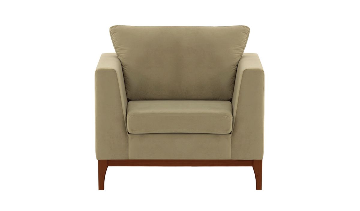 Fauteuil Gosena Wood, beige - Velluto 3, Couleur des pieds: Chêne foncé