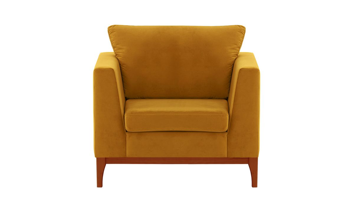Fauteuil Gosena Wood, moutarde - Velluto 8, Couleur des pieds: aveo