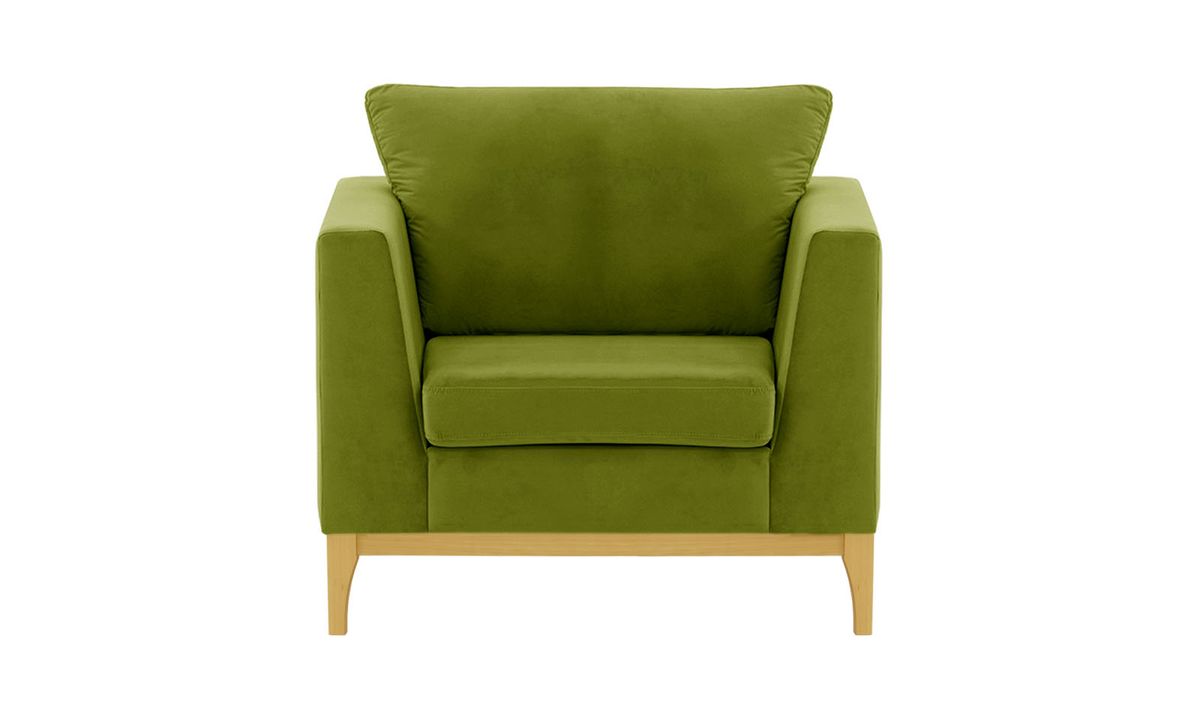 Fauteuil Gosena Wood, olive - Velluto 9, Couleur des pieds: Chêne clair
