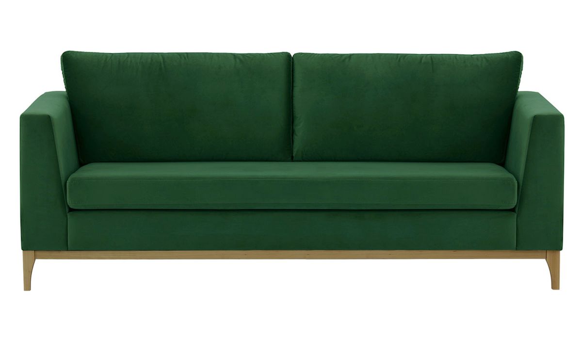 Canapé trois places Gosena Wood, vert foncé - Velluto 10, Couleur des pieds: Noir wax