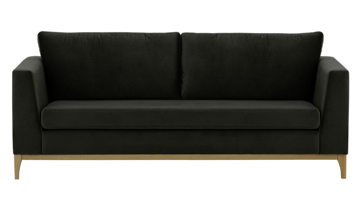 Canapé trois places Gosena Wood, noir - Velluto 20, Couleur des pieds: Noir wax