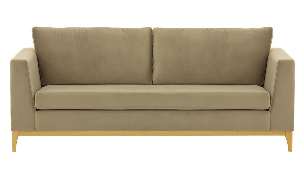 Canapé trois places Gosena Wood, beige - Velluto 3, Couleur des pieds: Chêne clair