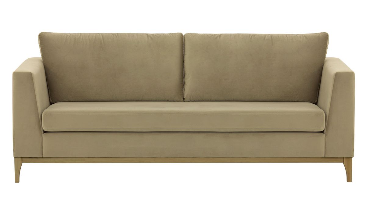 Canapé trois places Gosena Wood, beige - Velluto 3, Couleur des pieds: Noir wax