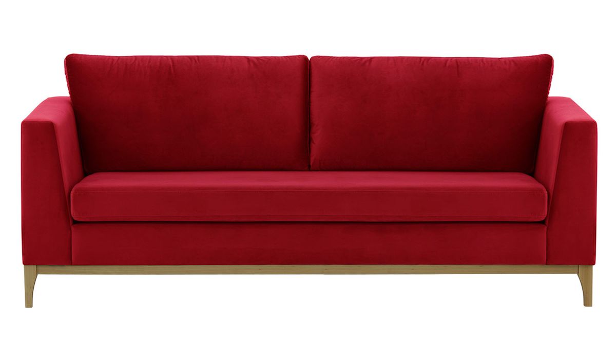 Canapé trois places Gosena Wood, rouge - Velluto 7, Couleur des pieds: Noir wax