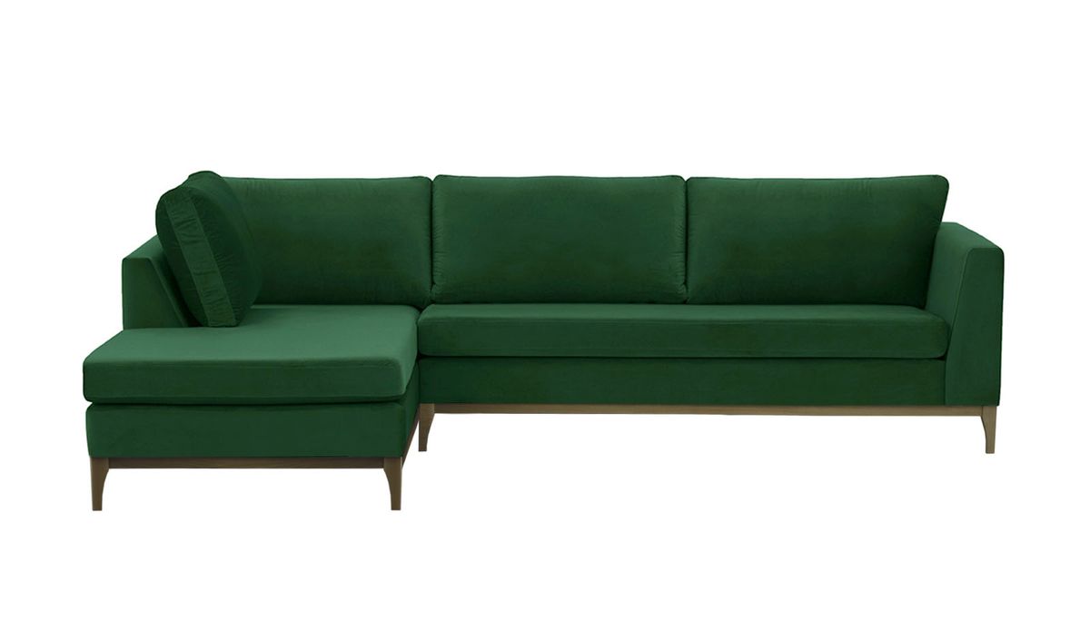 Canapé d’angle gauche Gosena Wood, vert foncé - Velluto 10, Couleur des pieds: Noir wax