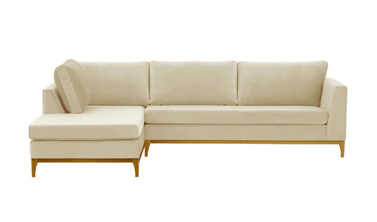 Canapé d’angle gauche Gosena Wood, beige clair - Velluto 2, Couleur des pieds: Chêne clair