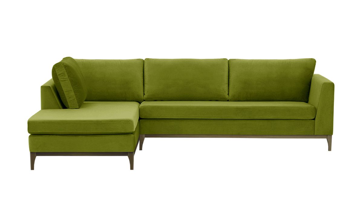 Canapé d’angle gauche Gosena Wood, olive - Velluto 9, Couleur des pieds: Noir wax