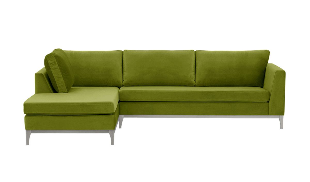 Canapé d’angle gauche Gosena Wood, olive - Velluto 9, Couleur des pieds: Blanc