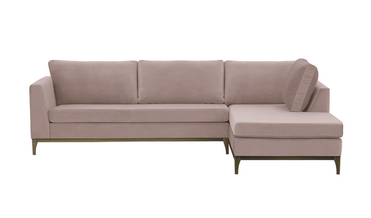 Canapé d’angle droit Gosena Wood, lila/rose - Velluto 14, Couleur des pieds: Noir wax
