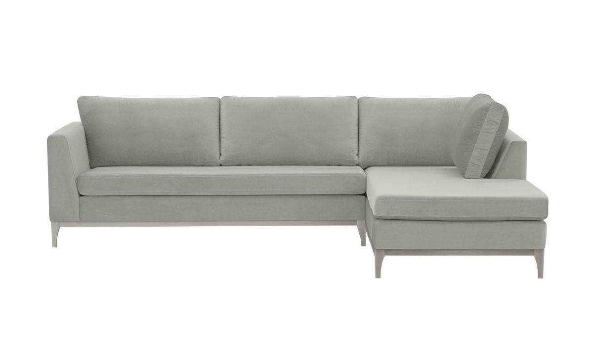 Canapé d’angle droit Gosena Wood, gris clair - Velluto 15, Couleur des pieds: Blanc