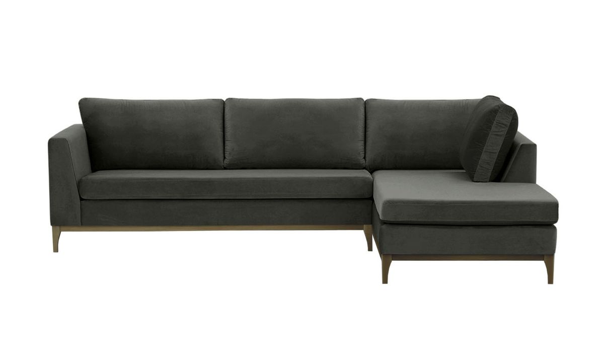 Canapé d’angle droit Gosena Wood, graphite - Velluto 19, Couleur des pieds: Noir wax