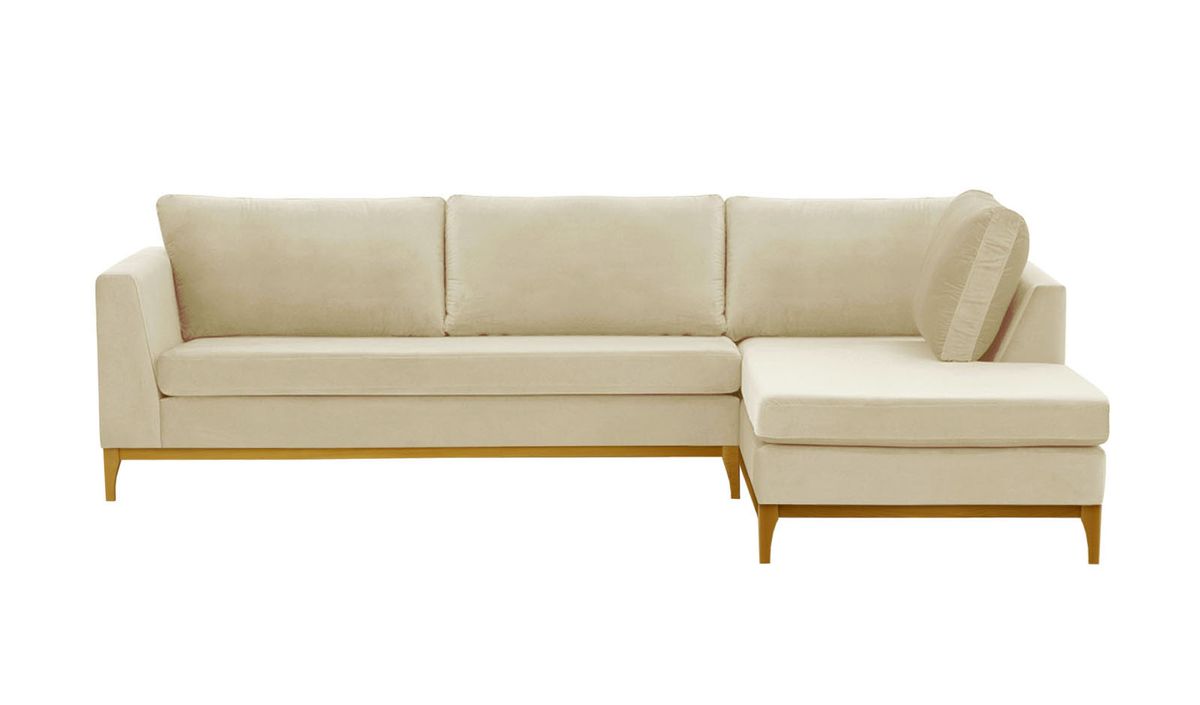 Canapé d’angle droit Gosena Wood, beige clair - Velluto 2, Couleur des pieds: Chêne clair