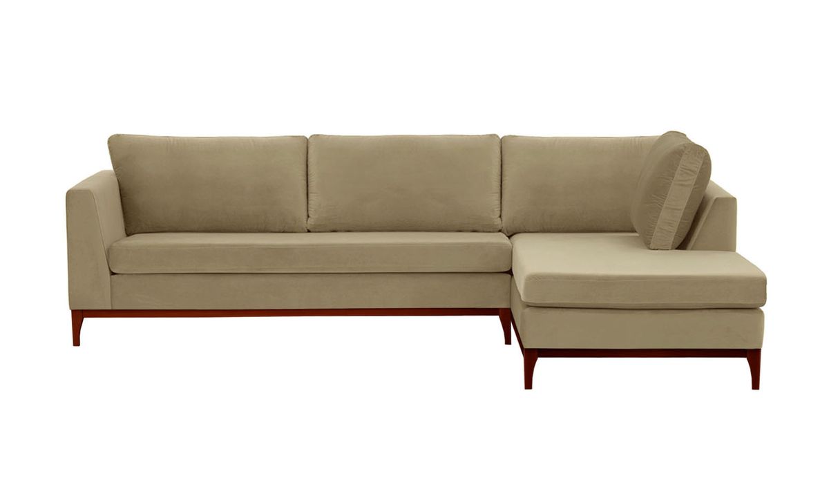 Canapé d’angle droit Gosena Wood, beige - Velluto 3, Couleur des pieds: aveo