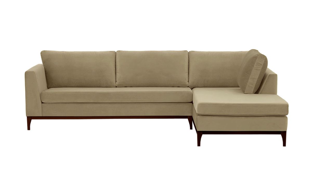 Canapé d’angle droit Gosena Wood, beige - Velluto 3, Couleur des pieds: Noir