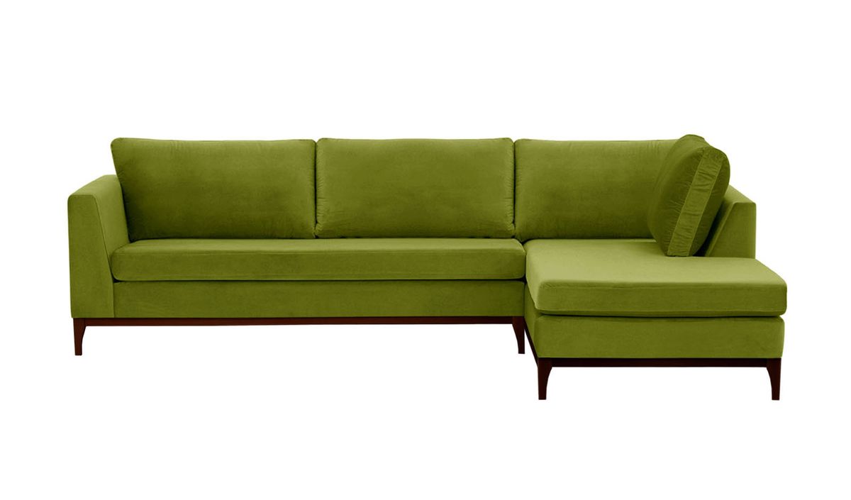 Canapé d’angle droit Gosena Wood, olive - Velluto 9, Couleur des pieds: Noir