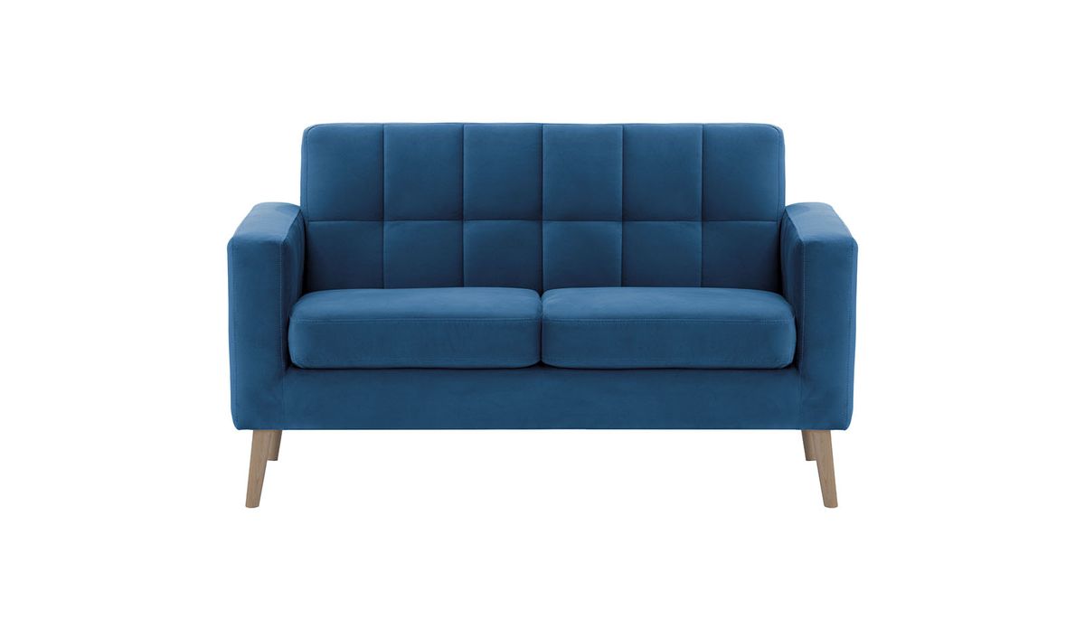 Neat - Canapé deux places, bleu - Velluto 11, Couleur des pieds: Noir wax