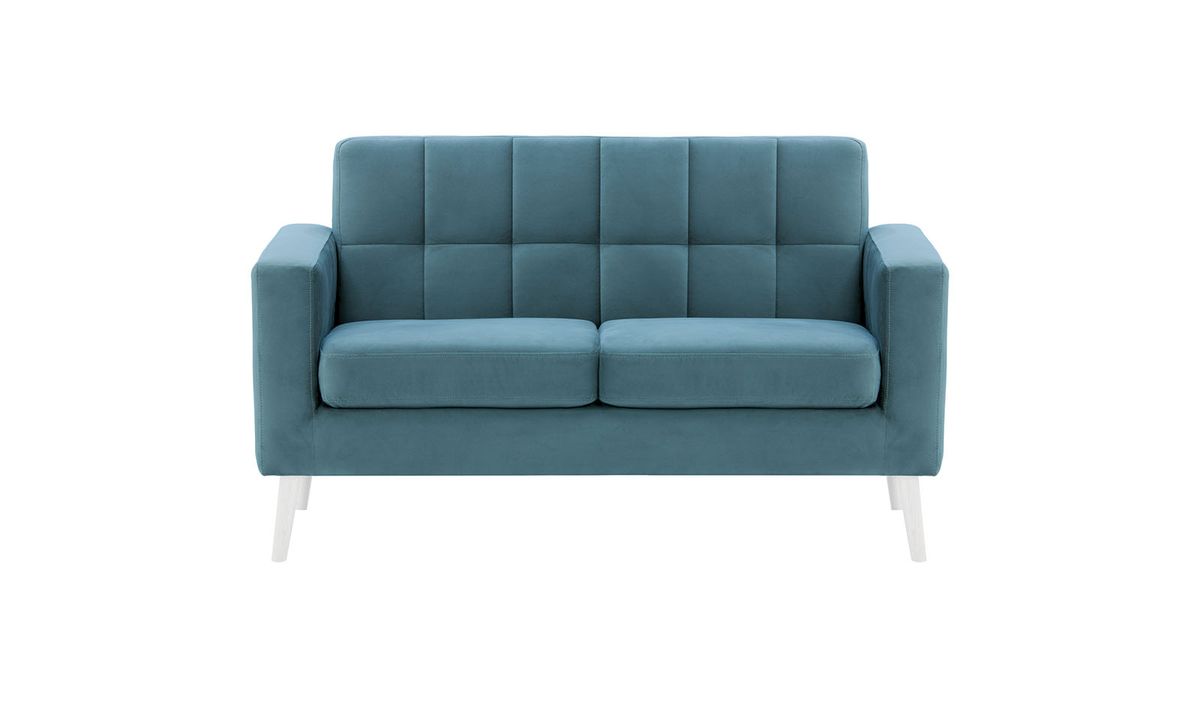Neat - Canapé deux places, bleu - Velluto 12, Couleur des pieds: Blanc