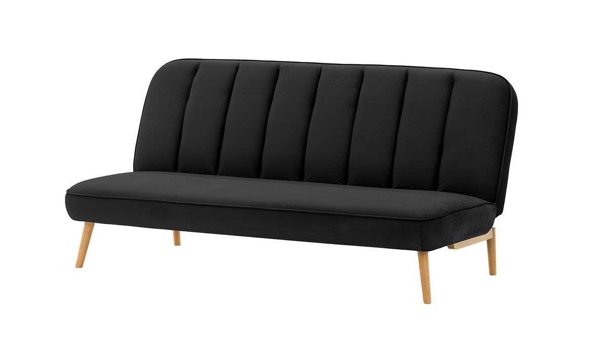 Canapé convertible click-clack Lull, noir - Velluto 20, Couleur des pieds: Chêne clair