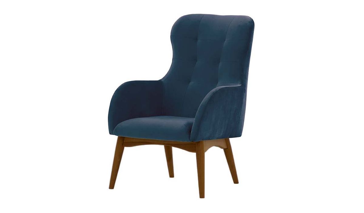 Fauteuil à oreilles Hollis, bleu - Velluto 11, Couleur des pieds: Chêne foncé