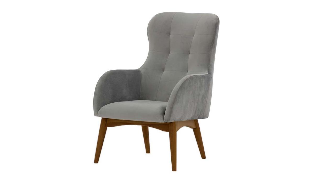 Fauteuil à oreilles Hollis, gris clair - Velluto 15, Couleur des pieds: Chêne foncé