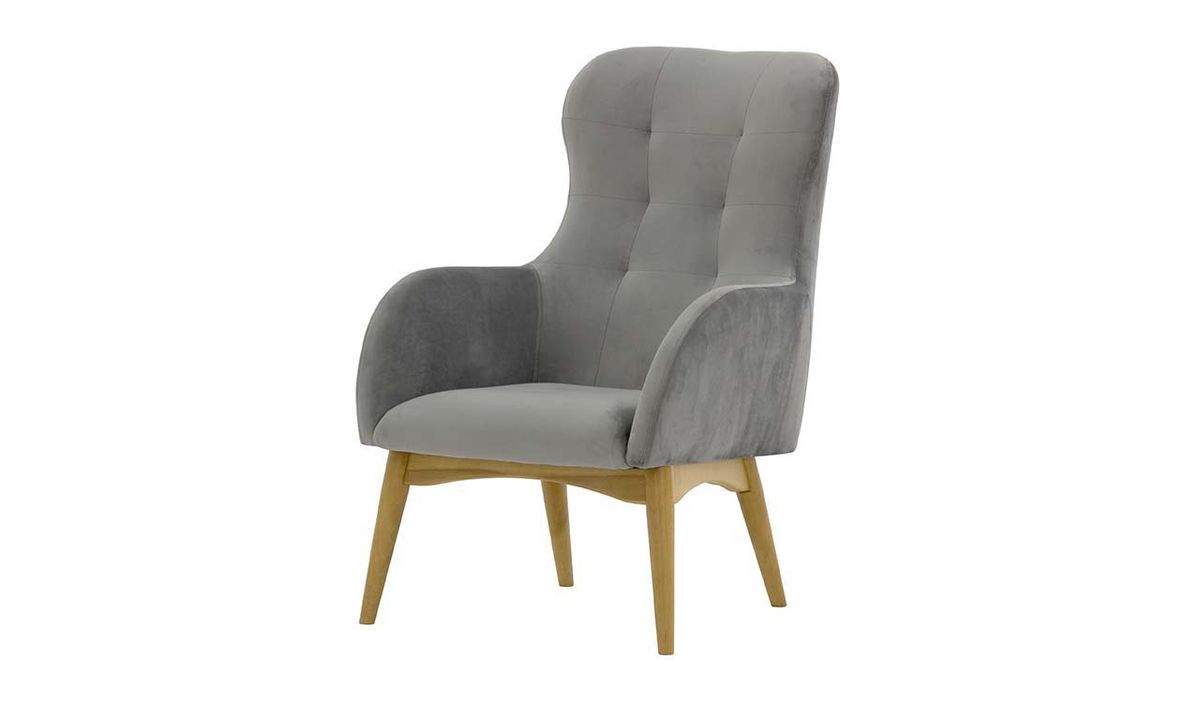 Fauteuil à oreilles Hollis, gris clair - Velluto 15