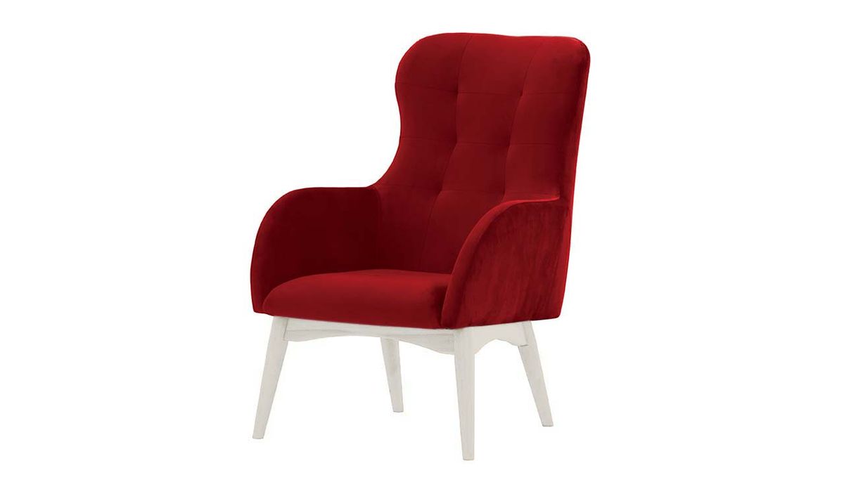 Fauteuil à oreilles Hollis, rouge - Velluto 7, Couleur des pieds: Blanc