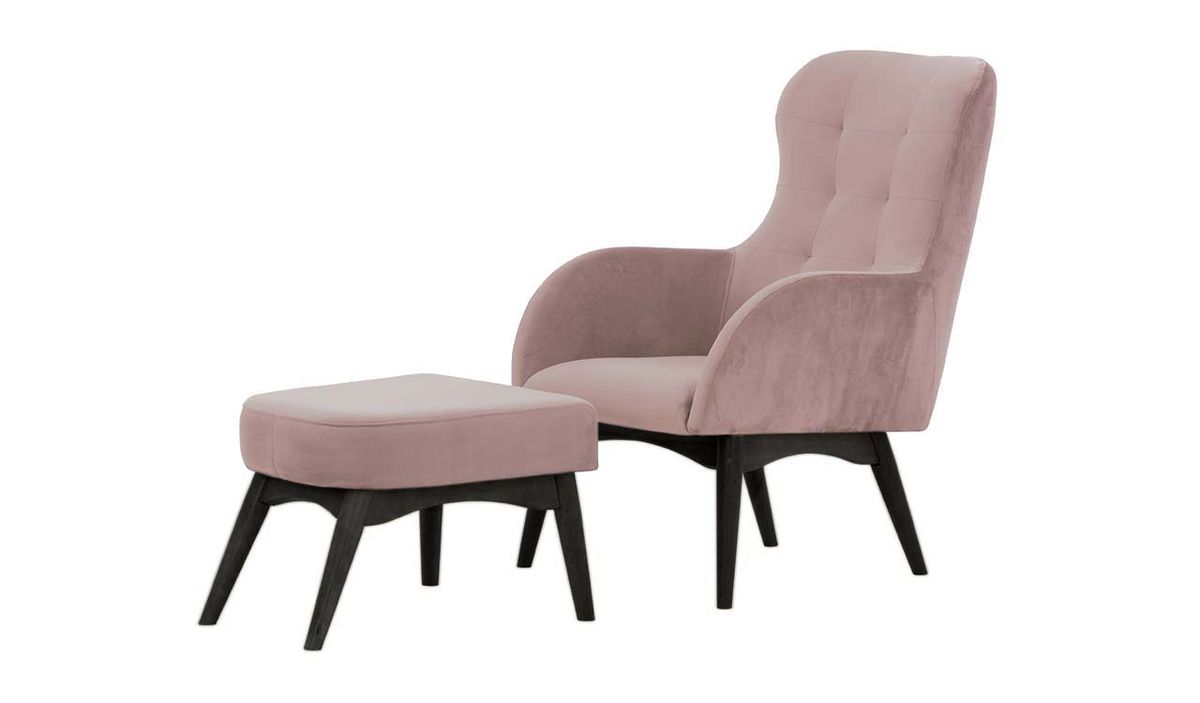 Fauteuil à oreilles avec repose-pied Hollis, lila/rose - Velluto 14, Couleur des pieds: Noir
