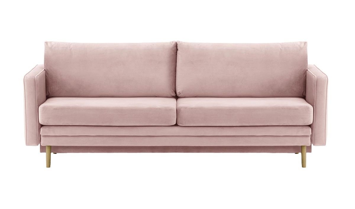 Canapé Lioni avec fonction lit avec coffre de rangement, lila/rose - Velluto 14, Couleur des pieds: Noir wax
