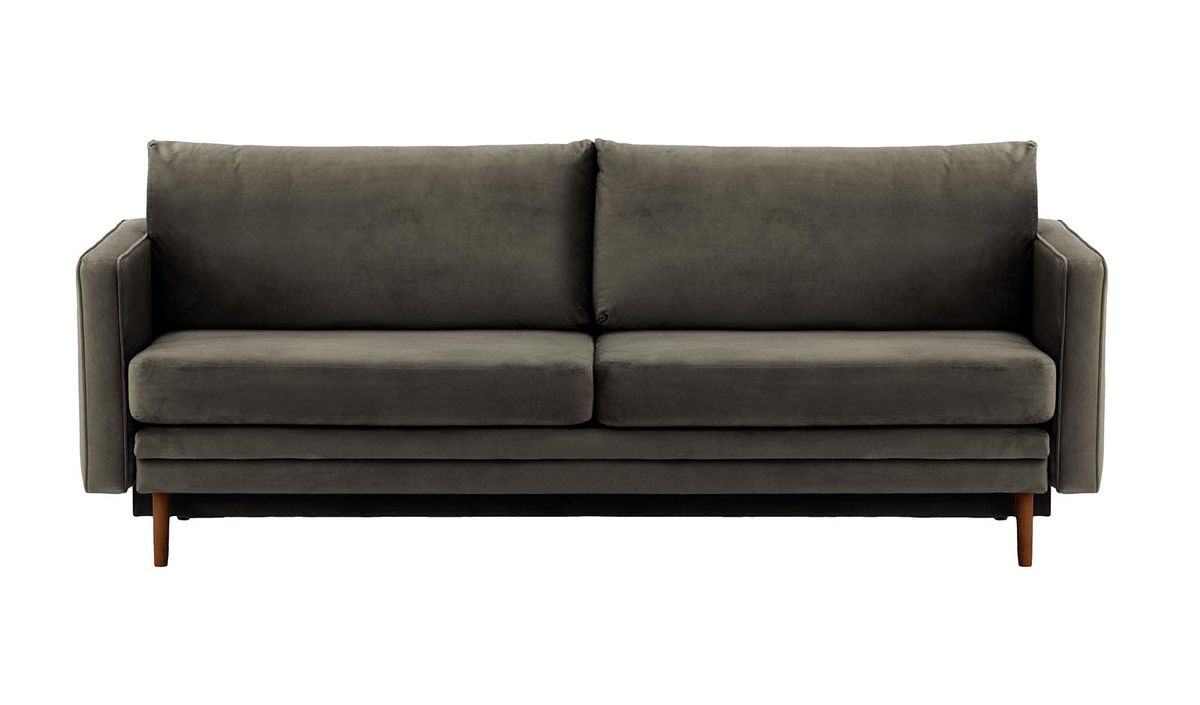 Canapé Lioni avec fonction lit avec coffre de rangement, graphite - Velluto 19, Couleur des pieds: Chêne foncé