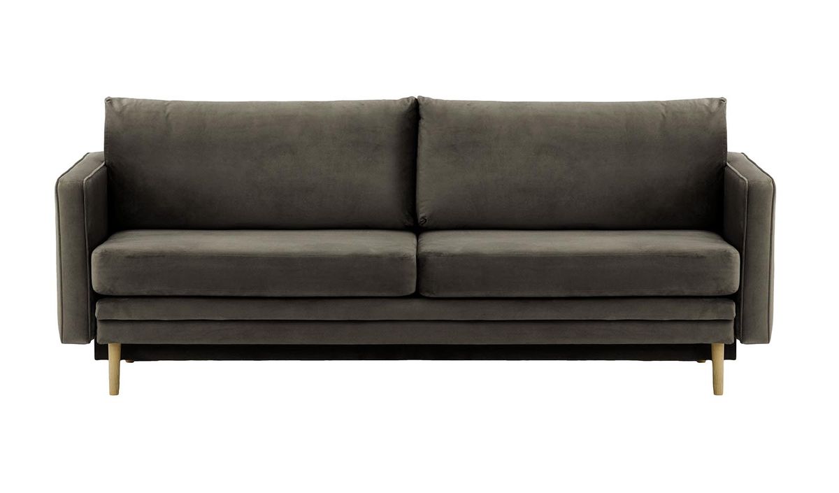 Canapé Lioni avec fonction lit avec coffre de rangement, graphite - Velluto 19, Couleur des pieds: Noir wax