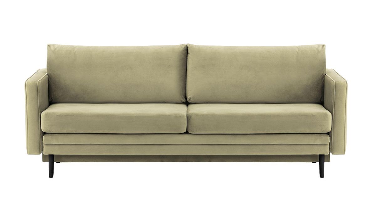 Canapé Lioni avec fonction lit avec coffre de rangement, beige - Velluto 3, Couleur des pieds: Noir