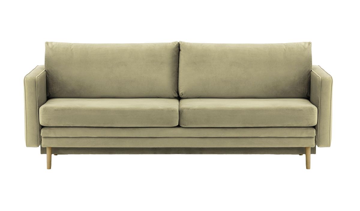 Canapé Lioni avec fonction lit avec coffre de rangement, beige - Velluto 3, Couleur des pieds: Noir wax