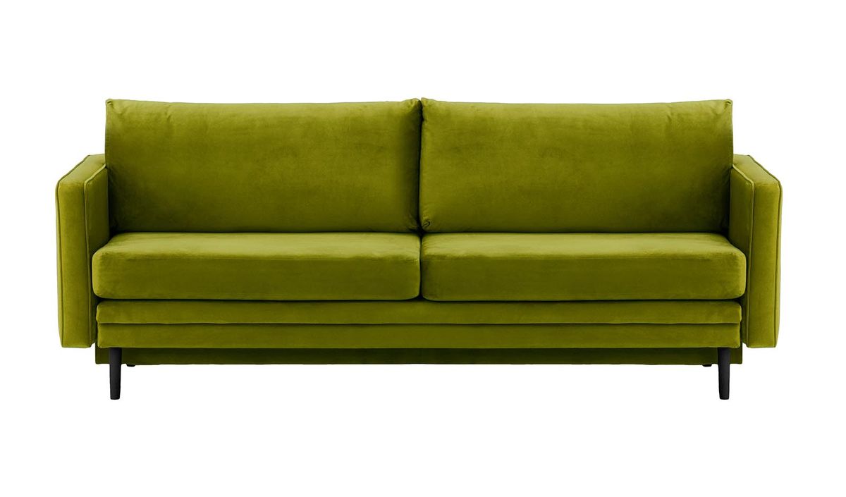 Canapé Lioni avec fonction lit avec coffre de rangement, olive - Velluto 9, Couleur des pieds: Noir