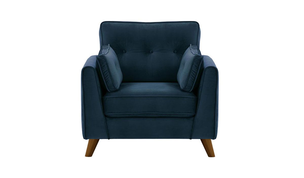 Fauteuil Magnus, bleu - Velluto 11, Couleur des pieds: Chêne foncé