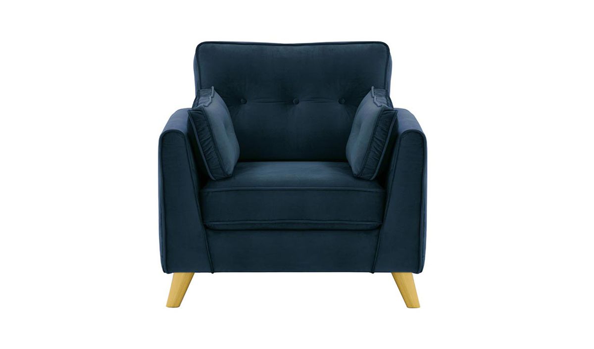 Fauteuil Magnus, bleu - Velluto 11, Couleur des pieds: Chêne clair