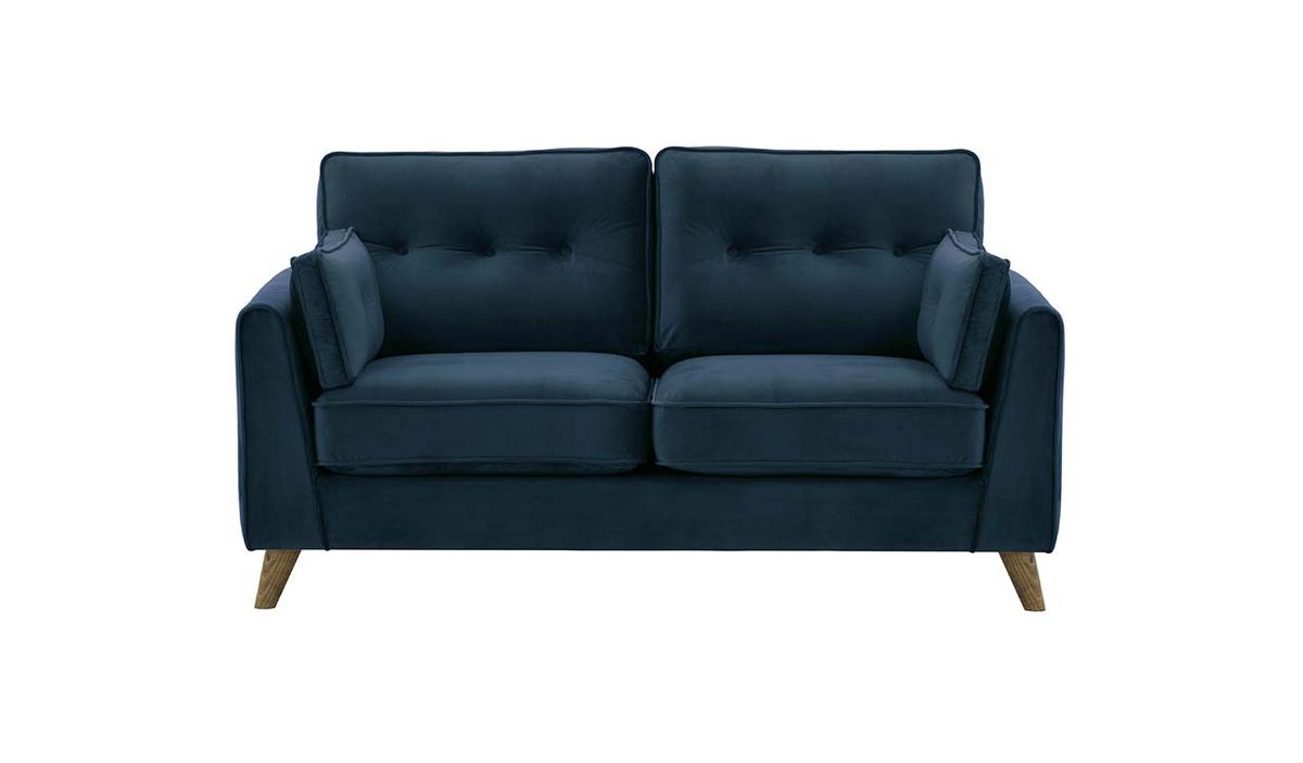 Canapé deux places Magnus, bleu - Velluto 11, Couleur des pieds: Noir wax