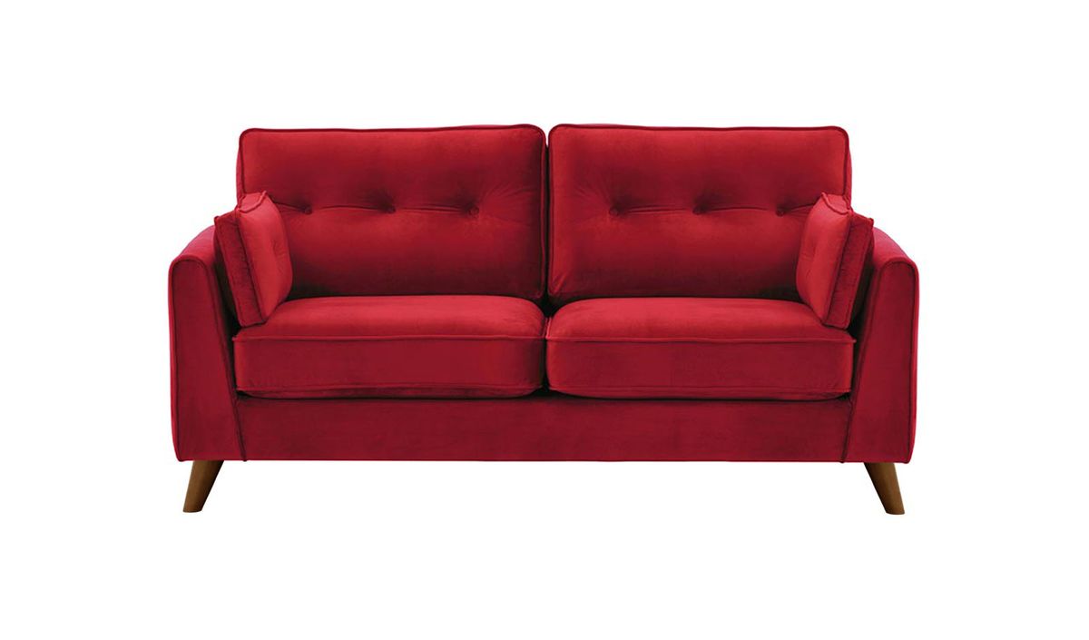 Canapé 2,5 places Magnus, rouge - Velluto 7, Couleur des pieds: Chêne foncé