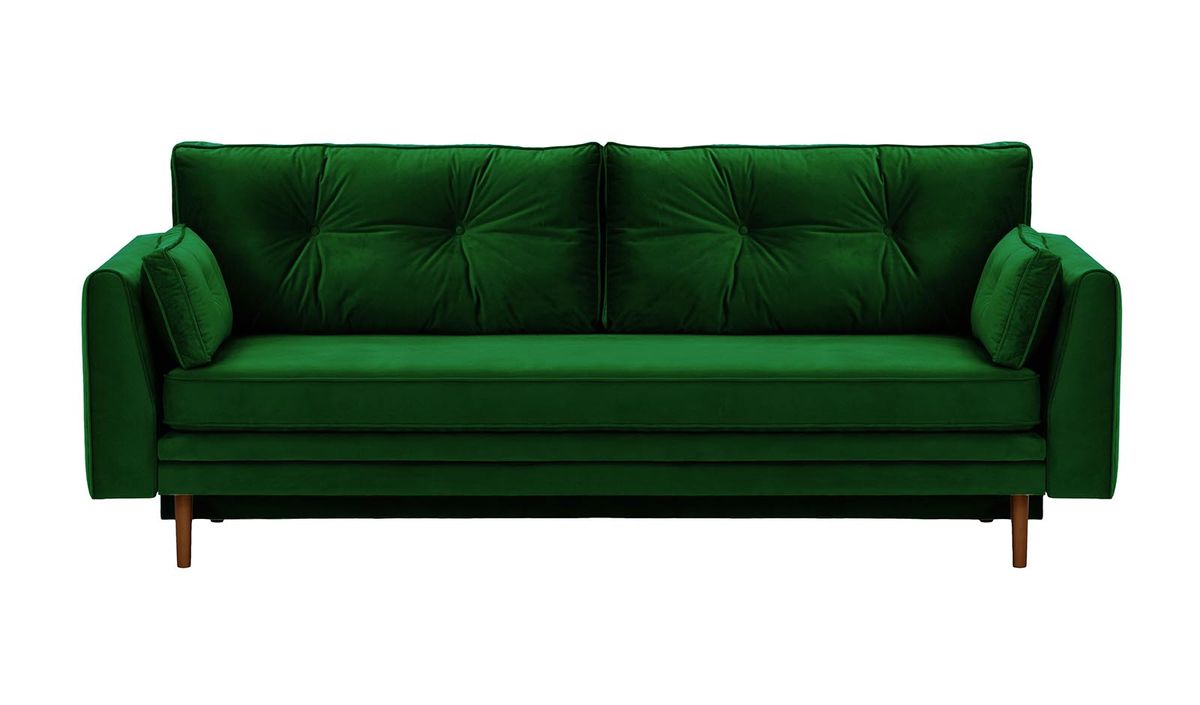 Canapé convertible avec coffre de rangement Magnus, vert foncé - Velluto 10, Couleur des pieds: Chêne foncé