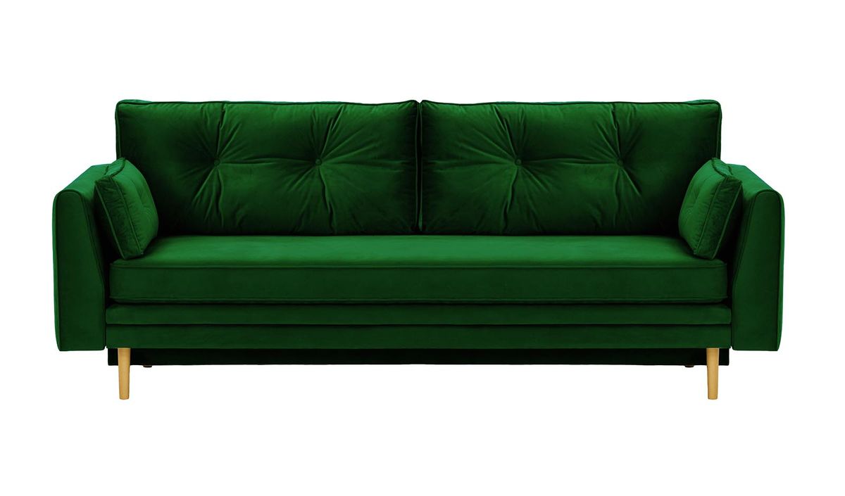 Canapé convertible avec coffre de rangement Magnus, vert foncé - Velluto 10, Couleur des pieds: Chêne clair