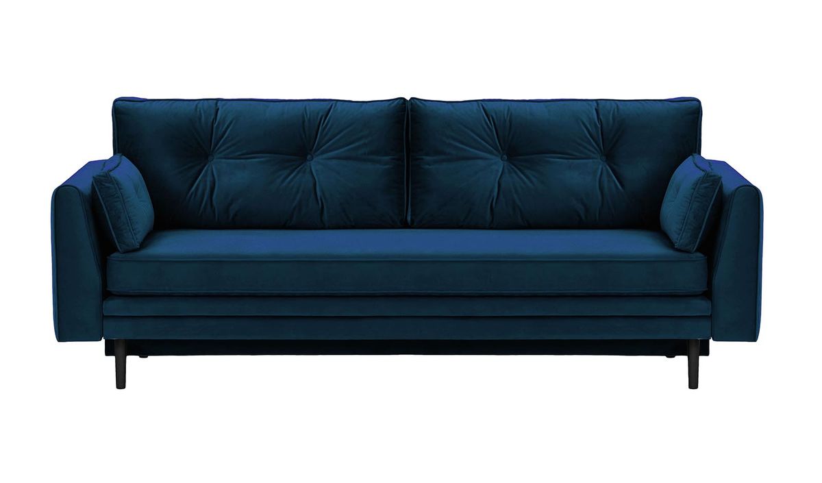 Canapé convertible avec coffre de rangement Magnus, bleu - Velluto 11, Couleur des pieds: Noir