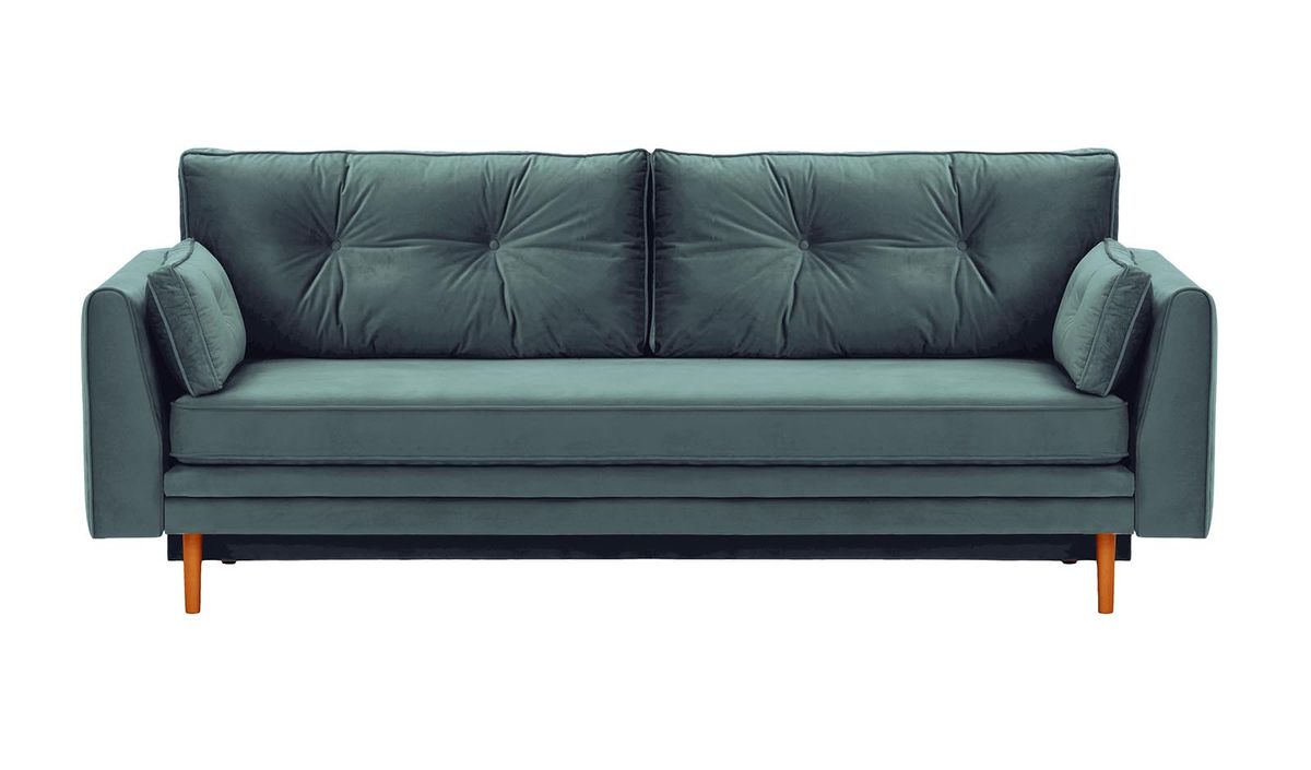 Canapé convertible avec coffre de rangement Magnus, bleu - Velluto 12, Couleur des pieds: aveo