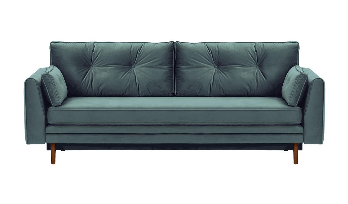 Canapé convertible avec coffre de rangement Magnus, bleu - Velluto 12, Couleur des pieds: Chêne foncé