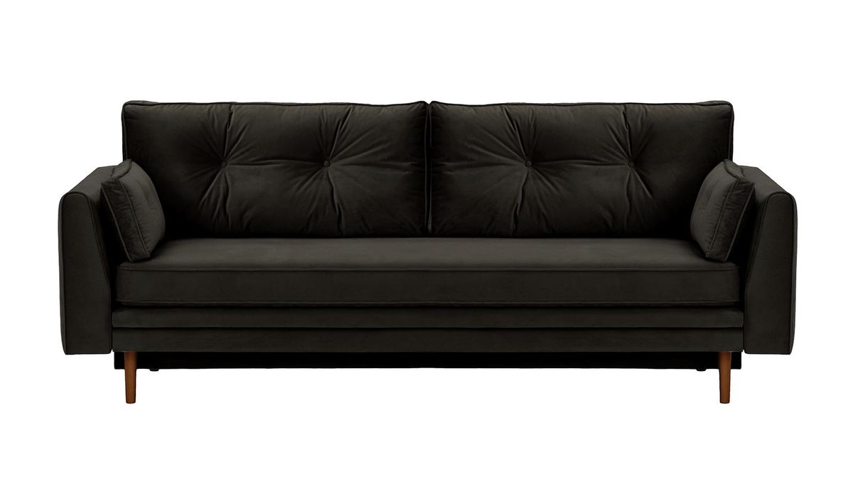 Canapé convertible avec coffre de rangement Magnus, noir - Velluto 20, Couleur des pieds: Chêne foncé