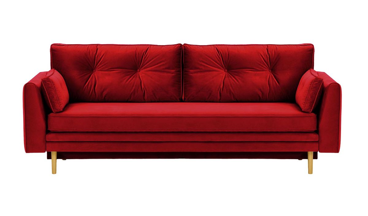 Canapé convertible avec coffre de rangement Magnus, rouge - Velluto 7, Couleur des pieds: Chêne clair