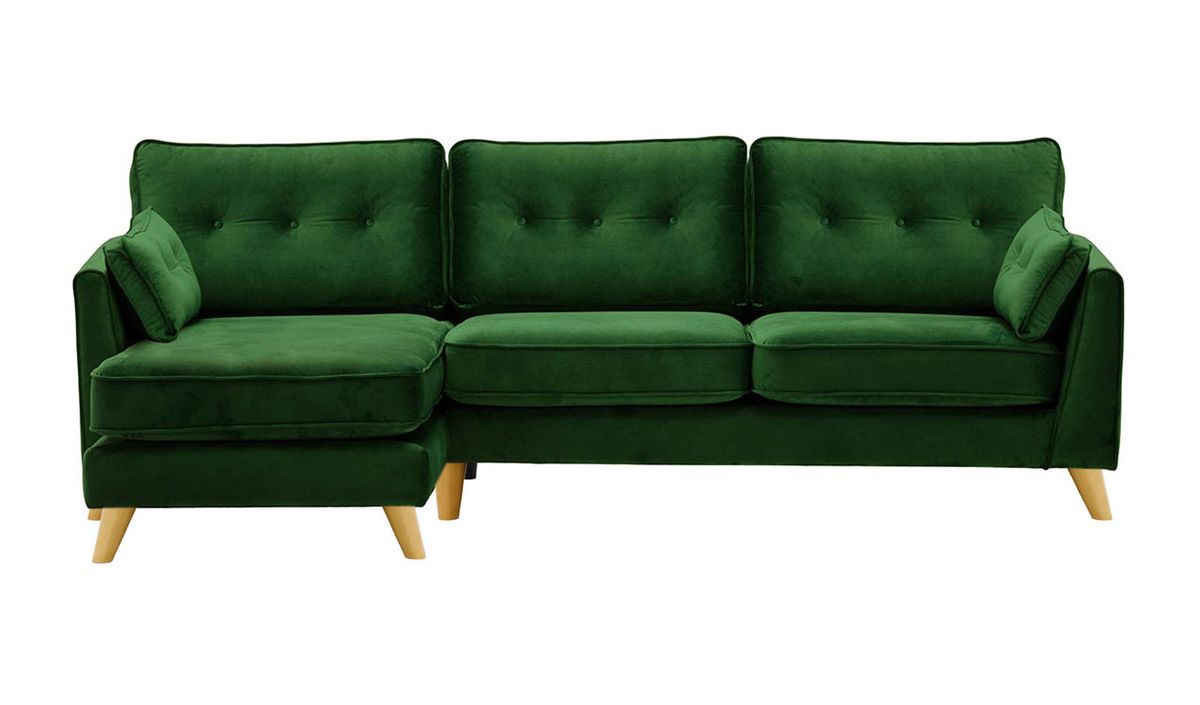 Canapé d’angle gauche Magnus, vert foncé - Velluto 10, Couleur des pieds: Chêne clair